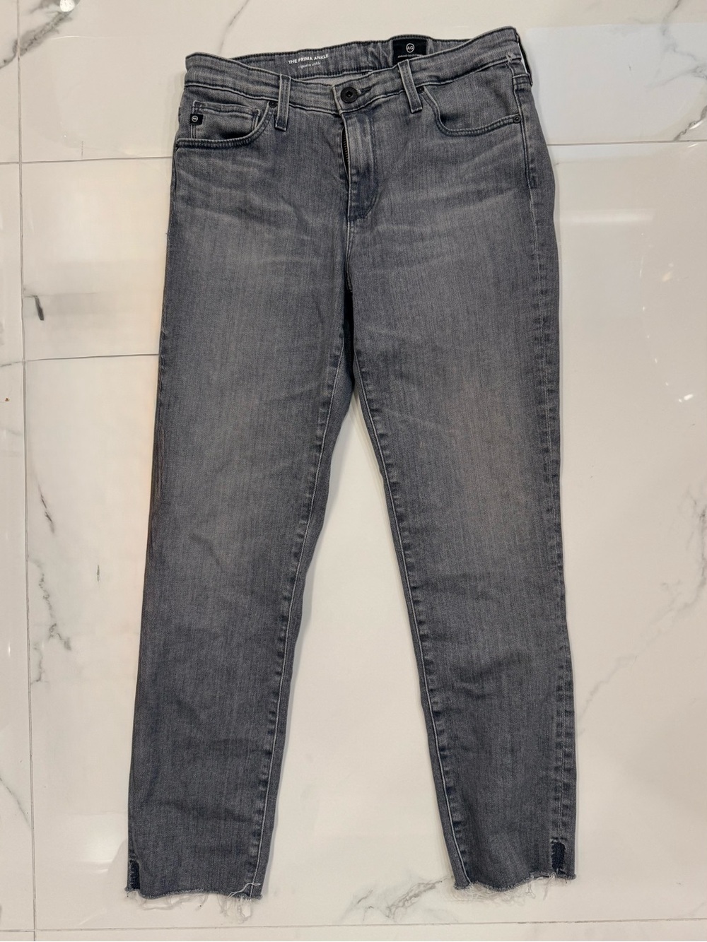 AG Adriano Goldschmied Prima Ankle Grey Cigarette Raw Hem Jeans 28R